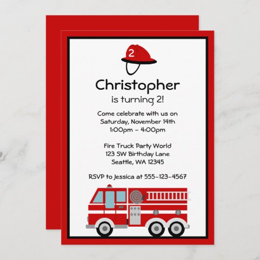 Invitations de Red Fire Engine et de Casquette Bir (Devant / Derrière)