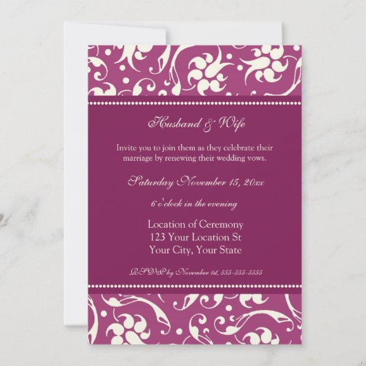 Invitations de renouvellement de Fuchsia Mariage p (Dos)