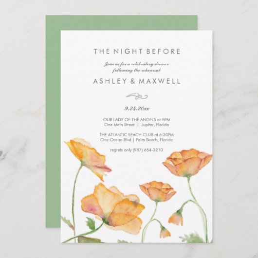 Invitations de répétition Aquarelle Orange Fleurs (Devant / Derrière)