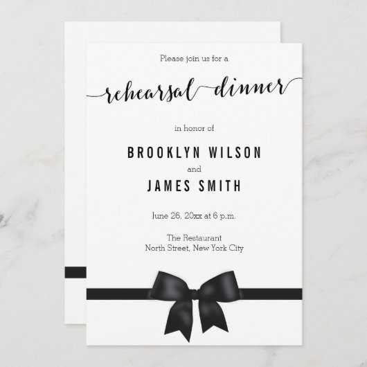 Invitations de répétition de Mariage noir et blanc (Devant / Derrière)