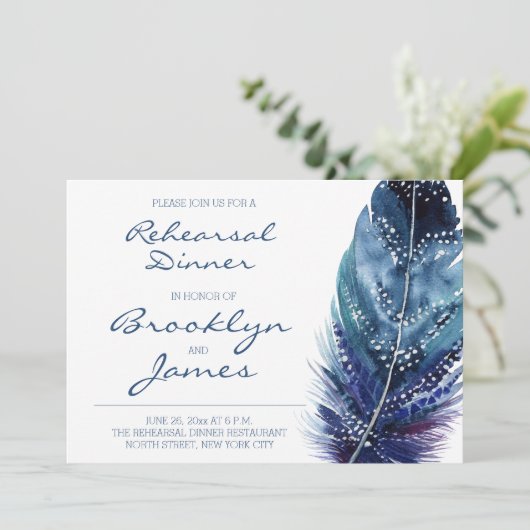 Invitations de répétition Mariage en plumes bleues (Debout devant)