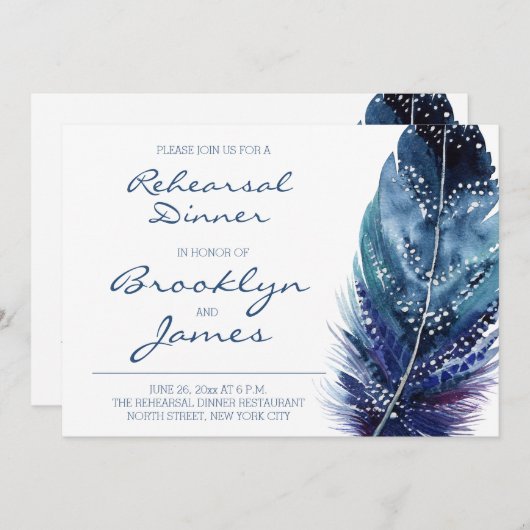 Invitations de répétition Mariage en plumes bleues (Devant / Derrière)