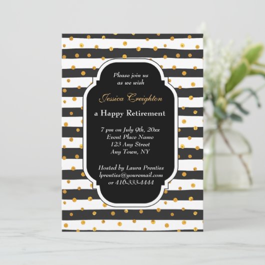 Invitations de retraite à rayures et points modern (Debout devant)
