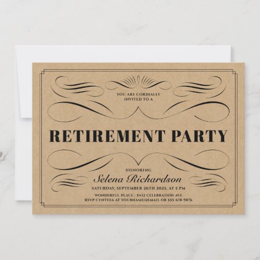 Invitations de retraite - Défilement Vintage (Devant)