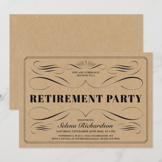 Invitations de retraite - Défilement Vintage (Devant / Derrière)
