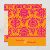 Invitations de Retro Hot Pink mariage damassé (Devant / Derrière)
