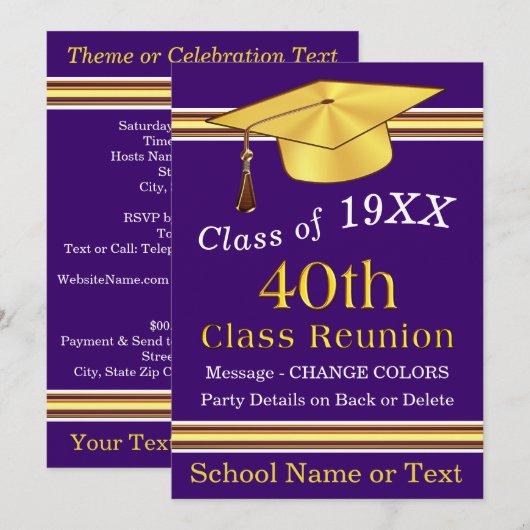 Invitations de réunion de 40e classe, violet, TOUT (Devant / Derrière)
