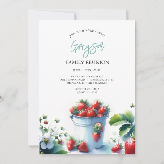 Invitations de réunion de famille de fraises vinta (Devant)
