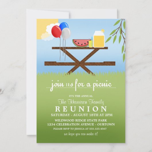 Invitations de réunion de famille de pique-nique d (Devant)