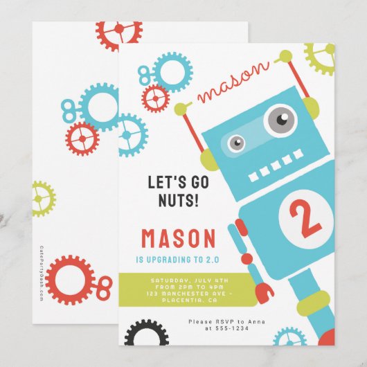 Invitations de Robot Birthday Party (Devant / Derrière)