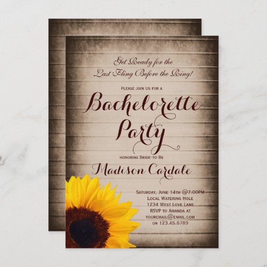 Invitations de Rustic Wood Sunflower (Devant / Derrière)