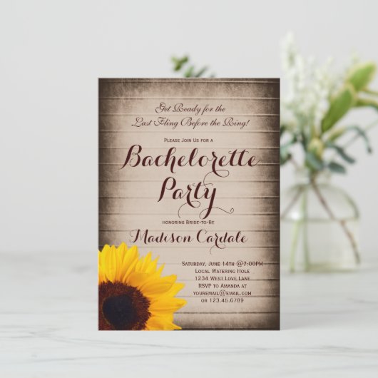 Invitations de Rustic Wood Sunflower (Debout devant)