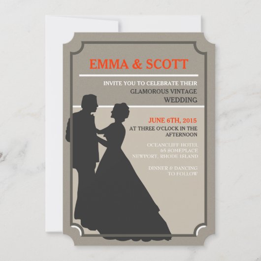 invitations de silhouette de couple de mariage vin (Devant)