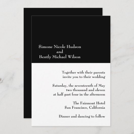 Invitations de simplicité (Devant / Derrière)