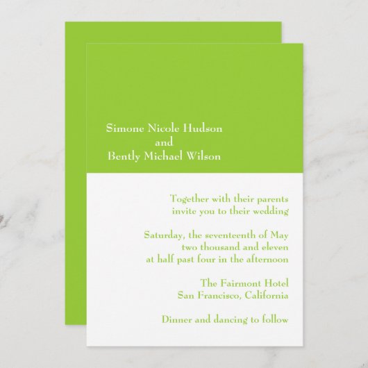 Invitations de simplicité (Devant / Derrière)