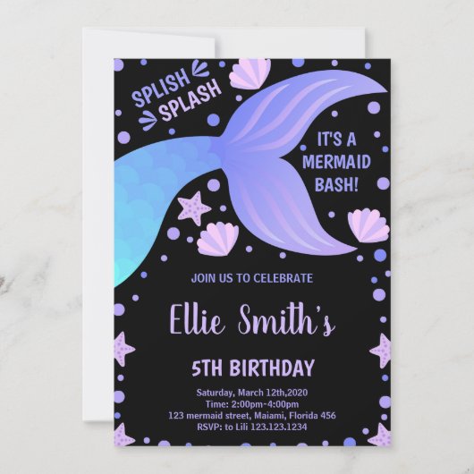 Invitations de sirène de la queue bleue violet noi (Devant)