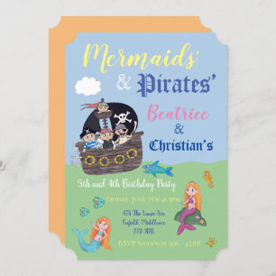 Invitations de sirène et de pirates