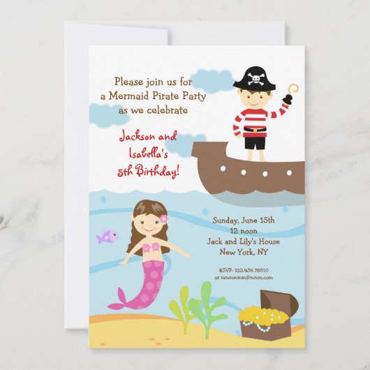 Invitations de sirènes et de pirates à la fête d'a (Devant)