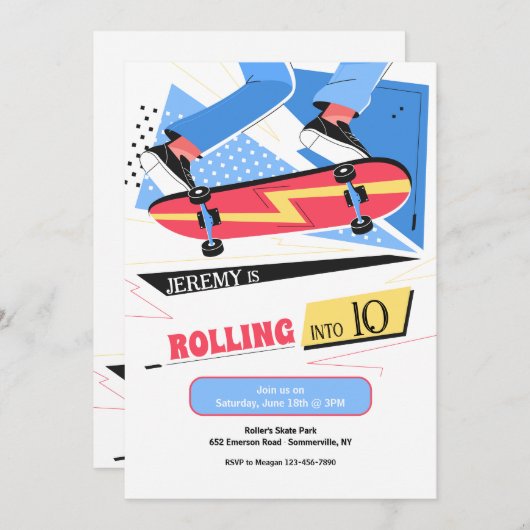 Invitations de skateboard (Devant / Derrière)
