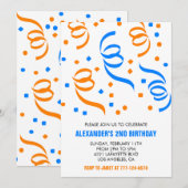 Invitations de soirée couleur Confetti orange bleu (Devant / Derrière)