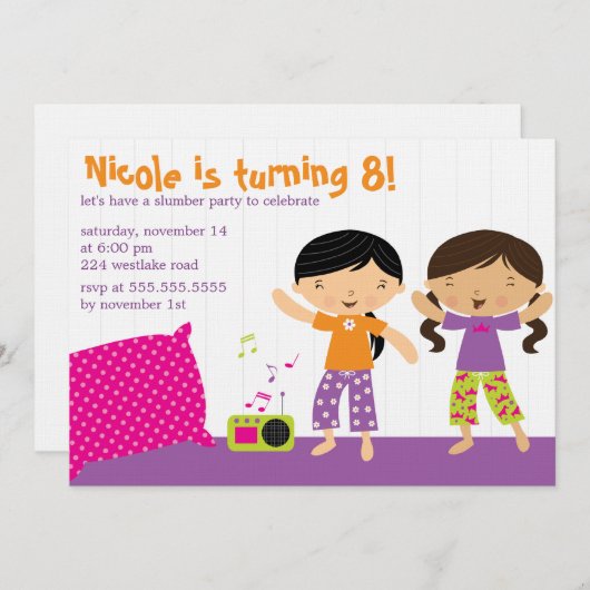 Invitations de soirée pyjamas (Devant / Derrière)