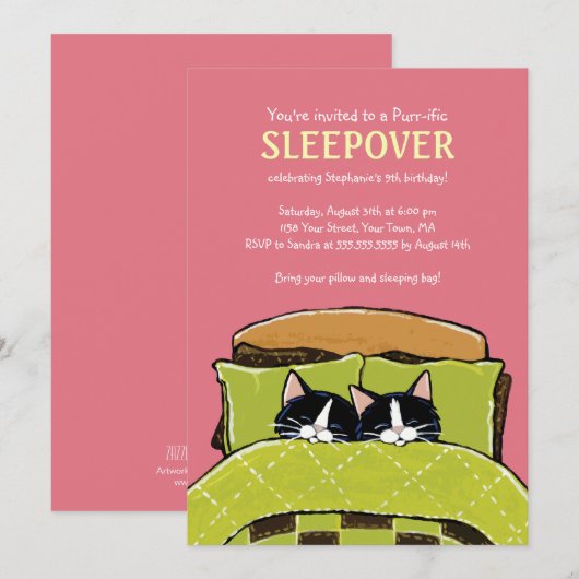 Invitations de soirée pyjamas de chaton de sommeil (Devant / Derrière)