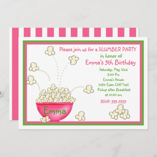 Invitations de soirée pyjamas de maïs éclaté (Devant / Derrière)