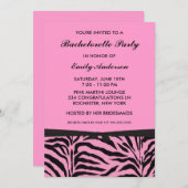 Invitations de soirée rose Zebra Bachelorette (Devant / Derrière)
