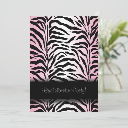 Invitations de soirée rose Zebra Bachelorette (Debout devant)
