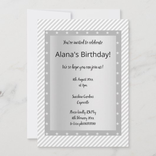 Invitations de soirée Silver Grey STRIPE STAR (Devant)
