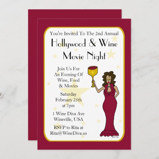 Invitations de soirée sur mesure de Wine Diva (Devant / Derrière)