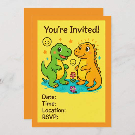 Invitations de soirées sur le thème des dinosaures (Devant / Derrière)