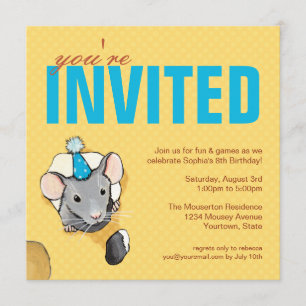 Invitations de souris et de fête d'anniversaire de