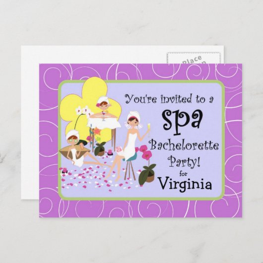 Invitations de Spas de la soirée de bachelorette p (Devant / Derrière)