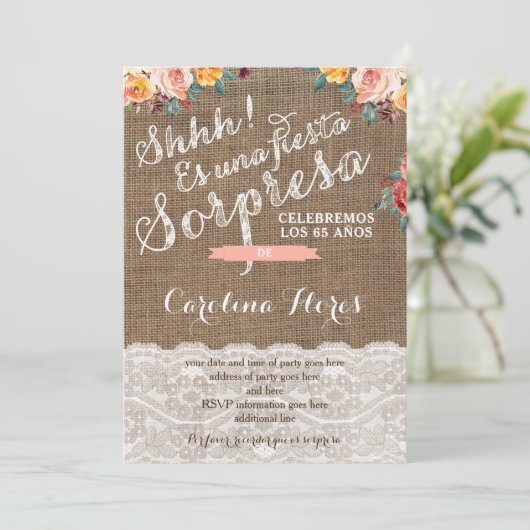 Invitations de Surprise Party pour Female en espag (Debout devant)