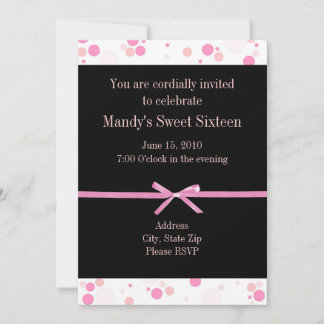 Invitations de Sweet sixteen à points Polka noirs