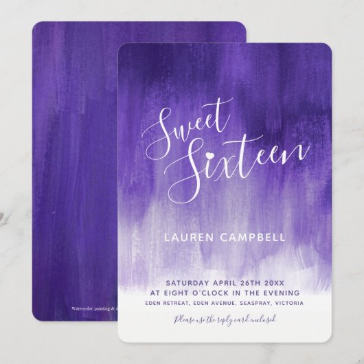 Invitations de sweet sixteen d'art moderne violet (Devant / Derrière)