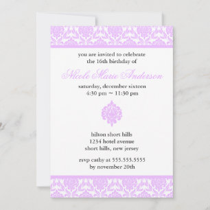Invitations de Sweet sixteen de Damas violettes