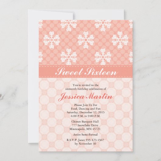 Invitations de Sweet sixteen de Snowflake rose (Devant)