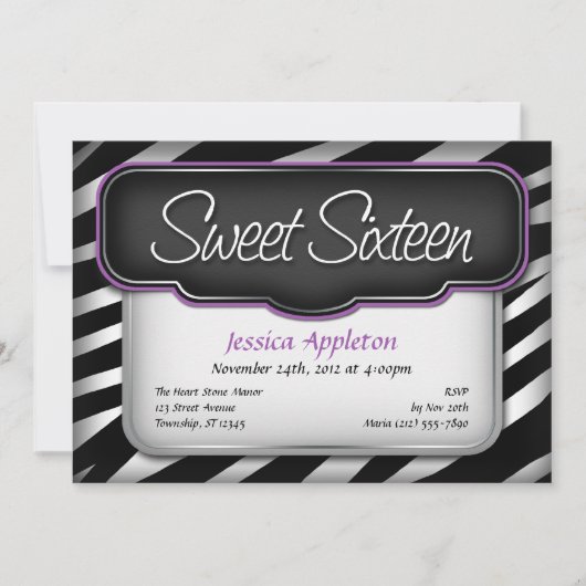 Invitations de "Sweet sixteen" d'impression unique (Devant)