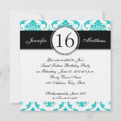 Invitations de Sweet sixteen noir blanc à Damas Aq (Dos)