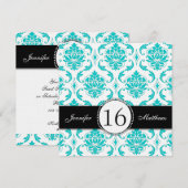 Invitations de Sweet sixteen noir blanc à Damas Aq (Devant / Derrière)