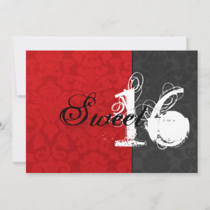 Invitations de Sweet sixteen rouge et noir