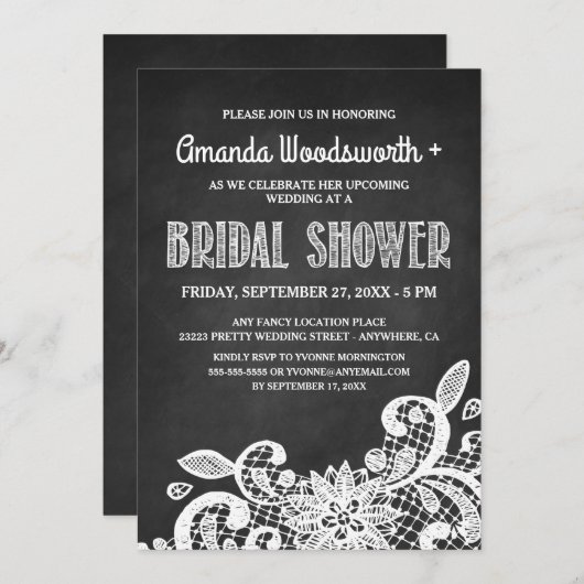 Invitations de tableau noir et dentelle de douche  (Devant / Derrière)