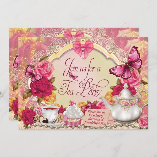 Invitations de Tea Party (Devant / Derrière)