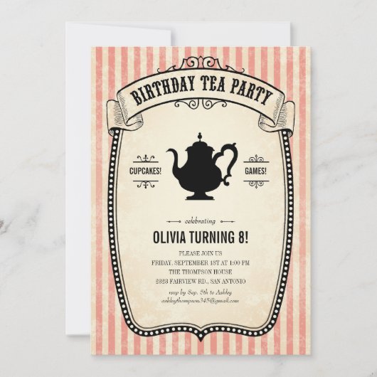 Invitations de Tea Party anniversaire (Devant)