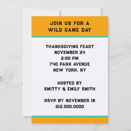 Invitations de tennis de table Thanksgiving (Dos)