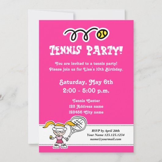 Invitations de tennis pour l'anniversaire de la fi (Devant)