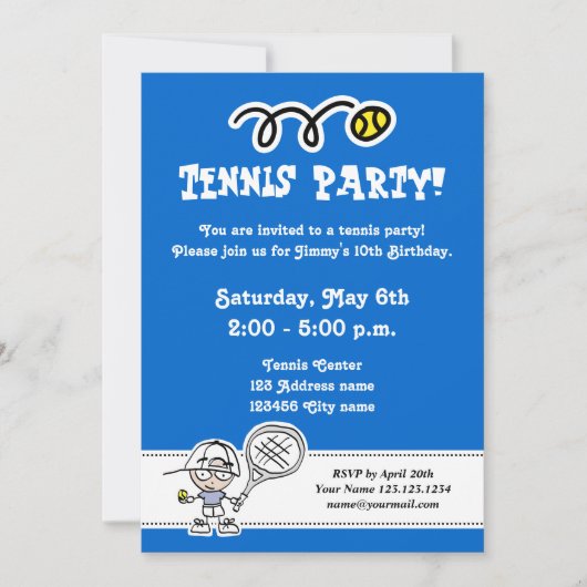 Invitations de tennis pour l'anniversaire du garço (Devant)