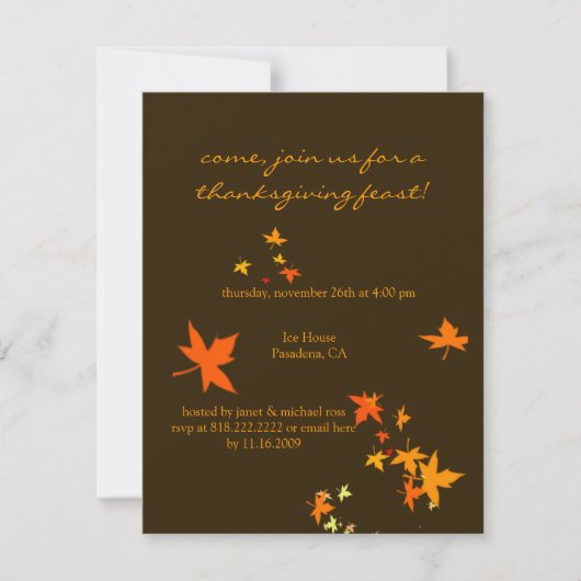Invitations de Thanksgiving, feuilles d'érable (Devant)